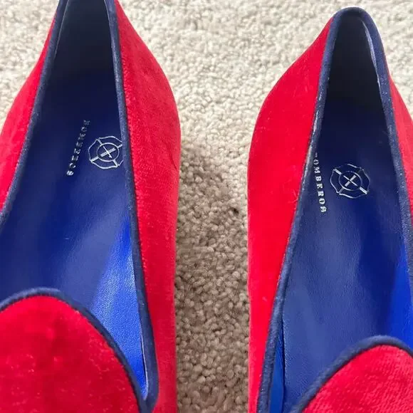 Red velvet tassel loafers – Bombēros size 10 men / women unisex slip-on - Picture 3 of 5